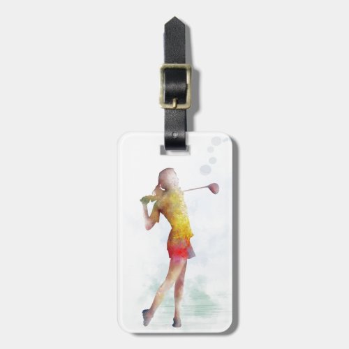 WOMAN GOLFER LUGGAGE TAG