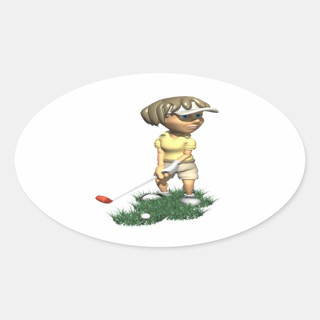 Woman Golfer Oval Sticker (Front)