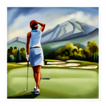 Woman Golfer Painting - Art Print