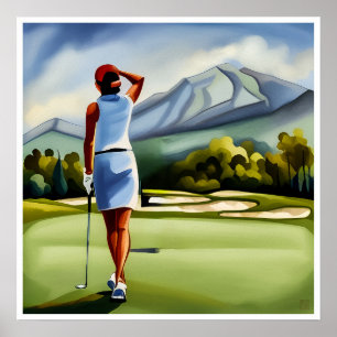 Woman Golfer Painting - Art Print