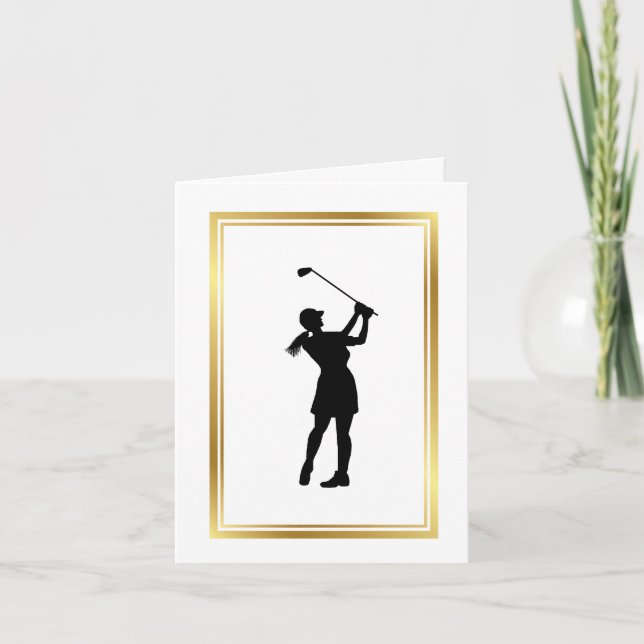 Woman Golfer Silhouette Customizable Greeting Card (Front)