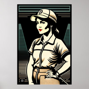 Woman Golfer Woodblock Print