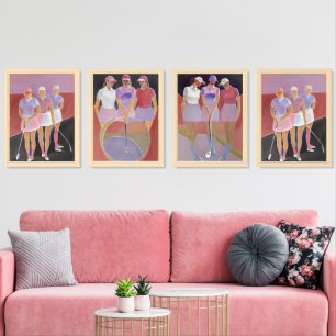 Woman Golfers Painting - Framed Art Print Set