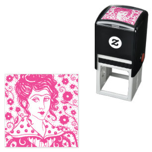WOMAN, GOTHIC PORTRAIT, FOLK ART, FLOWERS & VINES SELF-INKING STAMP