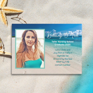 Woman Grad Beach Celebration Photo Invitation