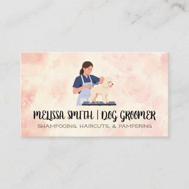 Woman Groomer Cutting Dogs Hair Business Card (Front)