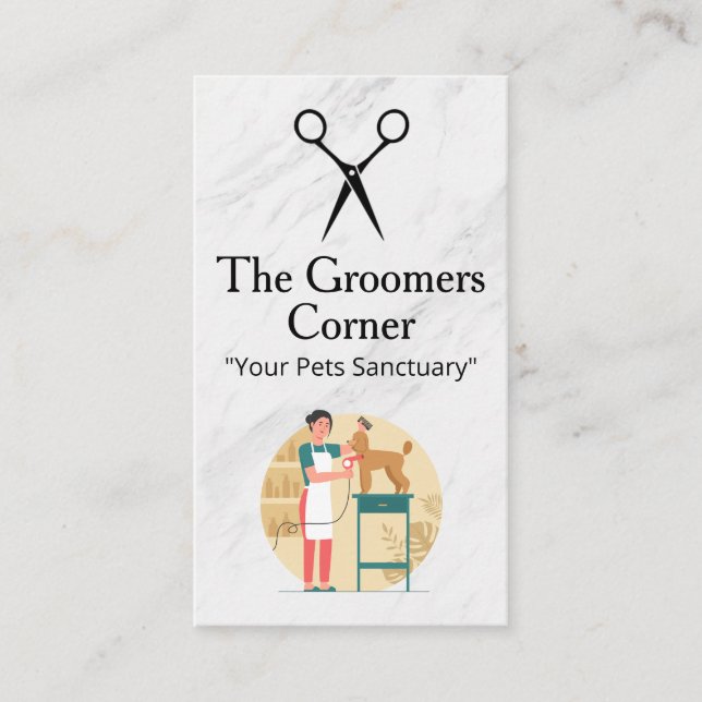 Woman Grooming Dog | Pets Business Card (Front)
