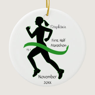 Woman Half Marathon Runner Ornament in Lt. Green