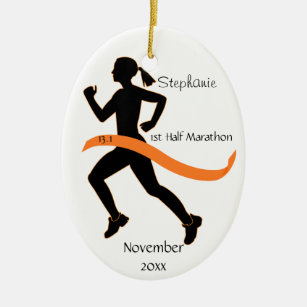 Woman Half Marathon Runner Ornament in Orange