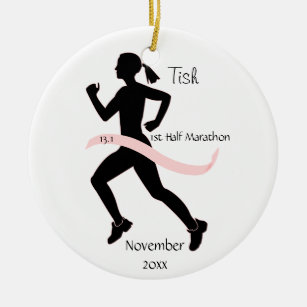 Woman Half Marathon Runner Ornament in Pink