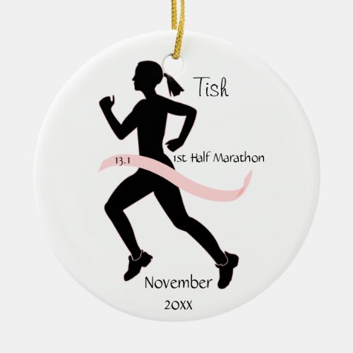 Woman Half Marathon Runner Ornament in Pink
