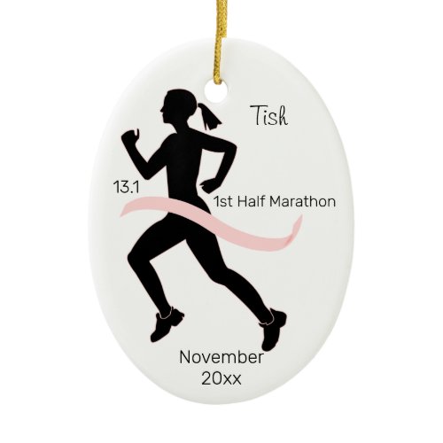 Woman Half Marathon Runner Ornament in Pink