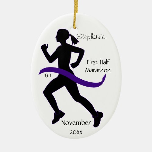 Woman Half Marathon Runner Ornament in Purple