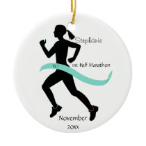 Woman Half Marathon Runner Ornament Teal