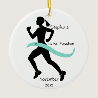 Woman Half Marathon Runner Ornament Teal