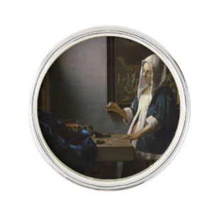 Woman Holding a Balance by Johannes Vermeer Lapel Pin