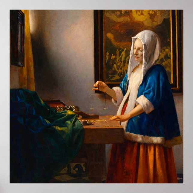 Woman Holding a Balance by Johannes Vermeer Poster (Front)