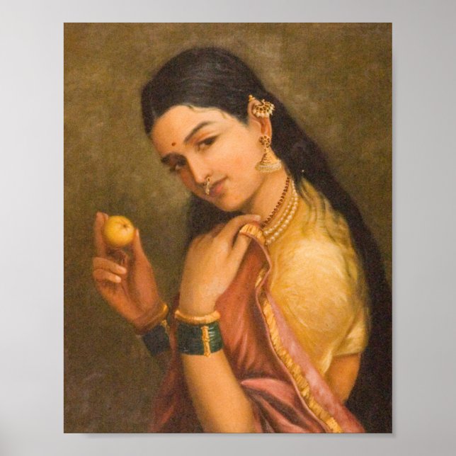 Woman Holding A Fruit By Raja Ravi Varma Poster (Front)