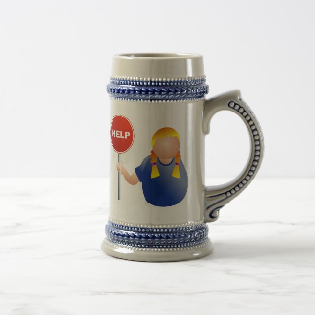 Woman Holding a Help Sign Beer Stein (Right)