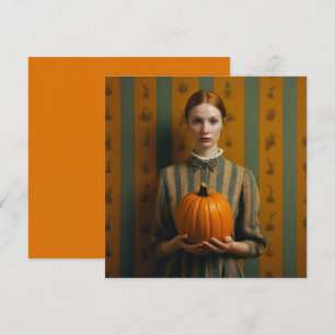 Woman Holding A Pumpkin Holiday Card