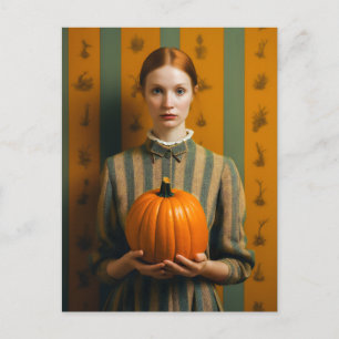 Woman Holding A Pumpkin Postcard