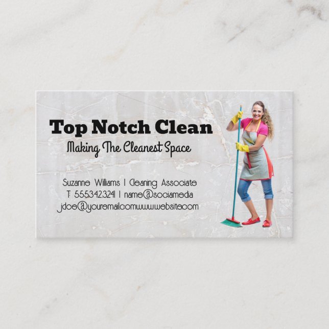 Woman Holding Broom  Business Card (Front)