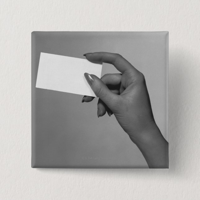 Woman Holding Card Button (Front)