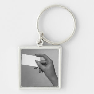 Woman Holding Card Keychain