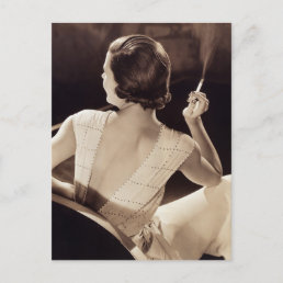 Woman Holding Cigarette - Vintage Photography Postcard