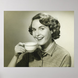 Woman Holding Cups Poster