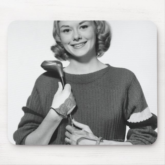 Woman Holding Golf Club Mouse Pad (Front)
