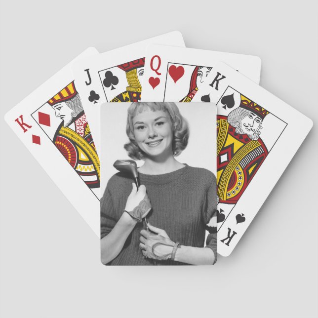 Woman Holding Golf Club Poker Cards (Back)