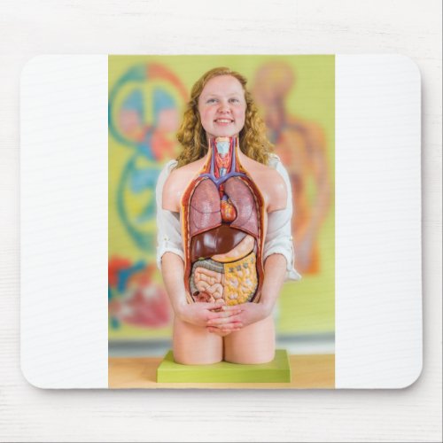 Woman holding human body with internal organsJPG Mouse Pad