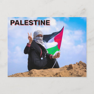 Woman Holding Palestinian Flag Postcard