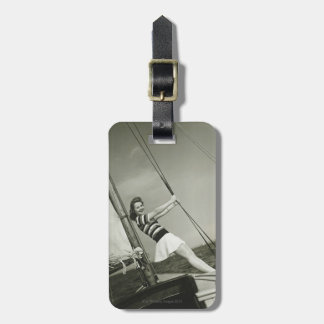 Woman Holding Rigging on Yacht Luggage Tag