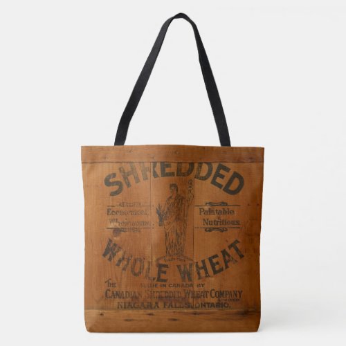Woman Holding Sheaf of Wheat Antique Wood Crate Tote Bag