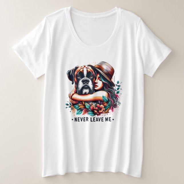 Woman Hugging Bulldog in Hat Plus Size T-Shirt (Design Front)