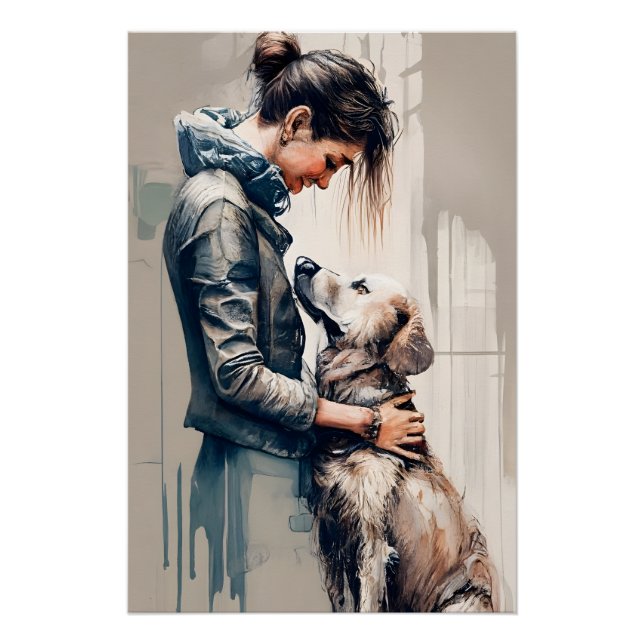 Woman hugging her dog poster (Front)