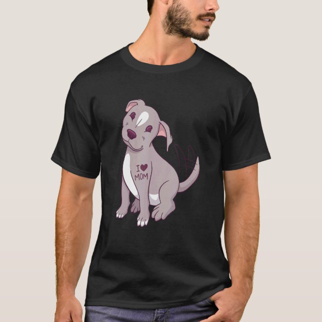 Woman I Love Mom Pibull Dog T-Shirt (Front)