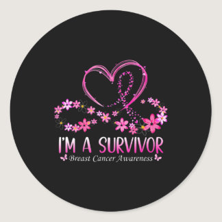 Woman I'm A Survivor Breast Cancer Awareness Pink  Classic Round Sticker