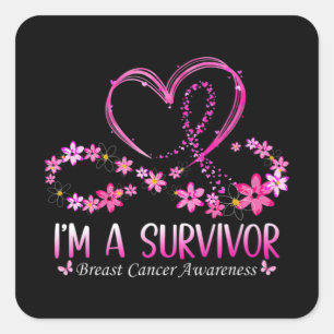 Woman I'm A Survivor Breast Cancer Awareness Pink Square Sticker