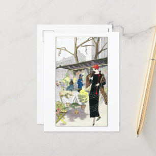 Woman in a black velvet business dress (1924) holiday postcard