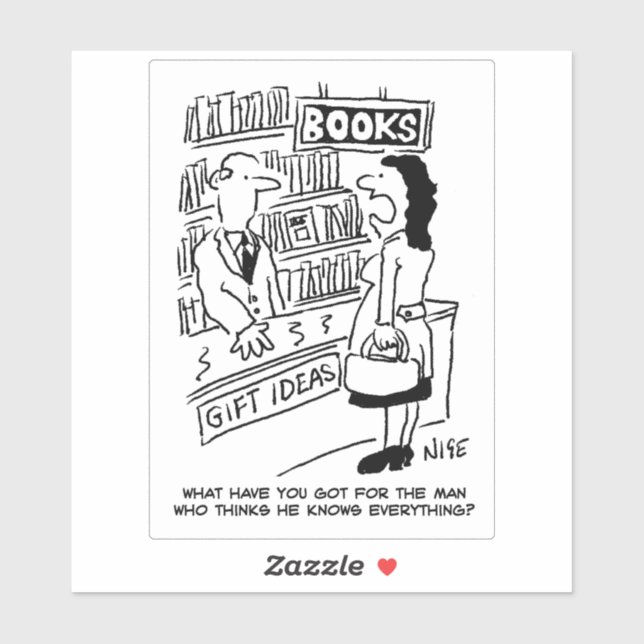 Woman in a Bookshop Cartoon. Sticker (Sheet)