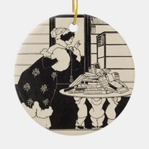 Woman in a Bookshop, design for a 'Yellow Book' co Ceramic Ornament