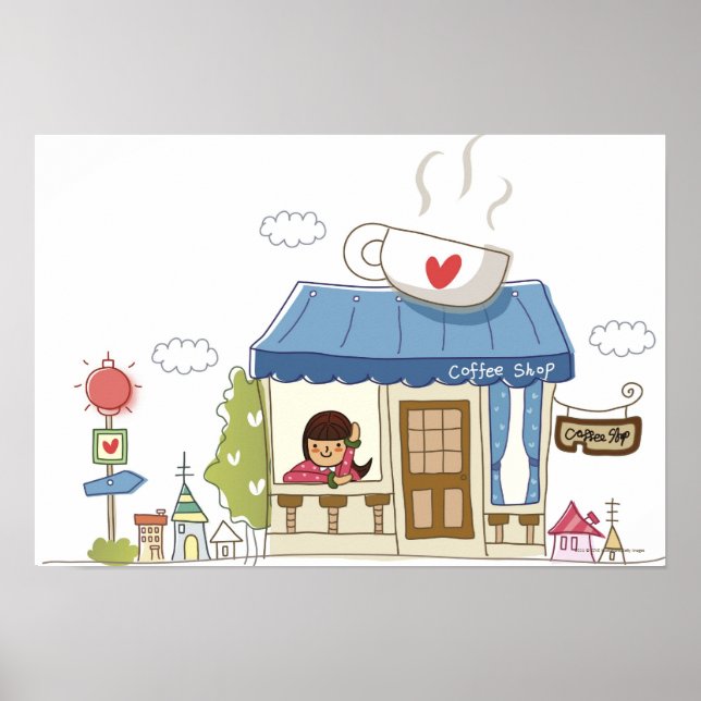 Woman in a coffee shop poster (Front)