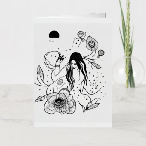 Woman in a Field of Flowers _ Black and White Foil Holiday Card
