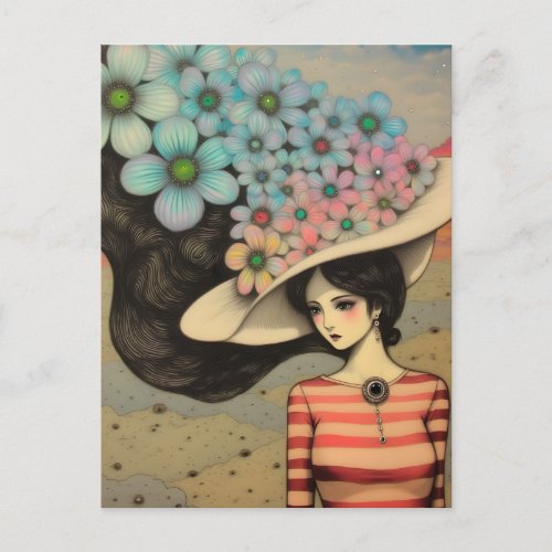 Woman in a Floral Hat Postcard