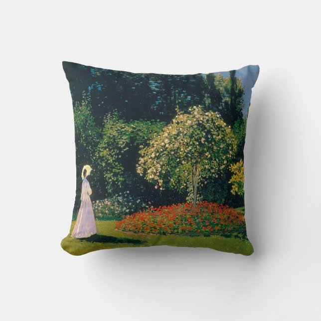 Woman in a Garden, Monet Throw Pillow (Front)