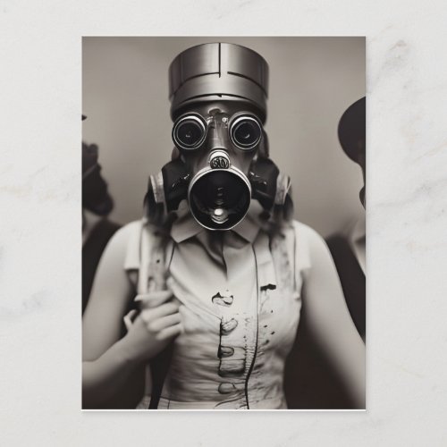 Woman in a Gas Mask Postcard