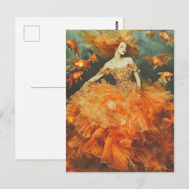 Woman in a GoldFish Dress Fashion Postcard (Front/Back)